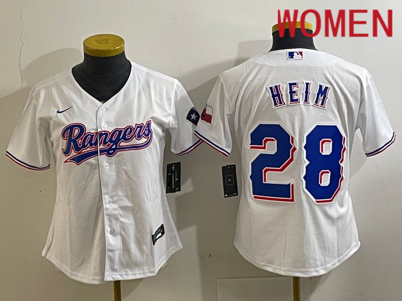 Women Texas Rangers #28 Heim White Nike Game 2024 MLB Jersey style 1->women mlb jersey->Women Jersey